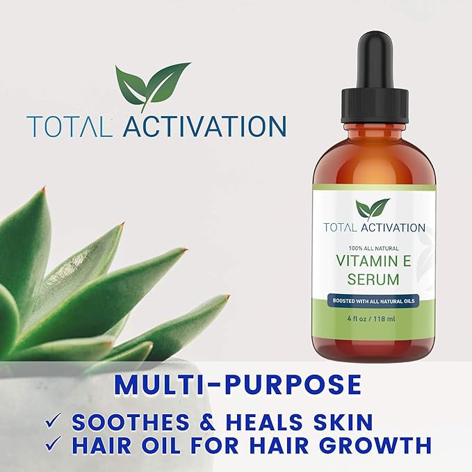 Large 4 oz Organic Vitamin E Oil 100% Pure Cold Pressed for Skin Face Hair Nail Growth, Dry Skin, Body Moisturizer Anti-Aging Skin Moisturizer compare with Vitamin E Cream Scar Minimizer Cream