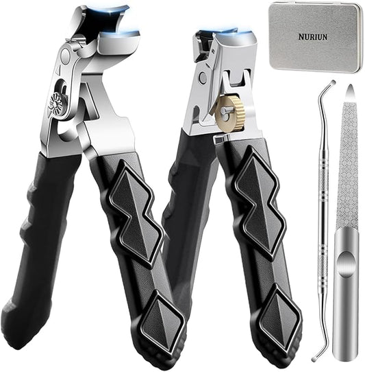 Thick Toenail Clippers for Seniors, Angled Head Large Nail Clippers for Men with Long Handle, Heavy Duty Professional Finger Nail Clippers Adult, Edgy Nail Clippers Cutters, 4PCS