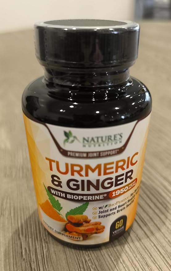 Turmeric Curcumin Supplement 1950mg - 95% Curcuminoids with Organic Turmeric & Ginger, BioPerine Black Pepper for Best Absorption, Nature's Vegan Joint Support, Non-GMO, Bottled in USA - 60 Capsules