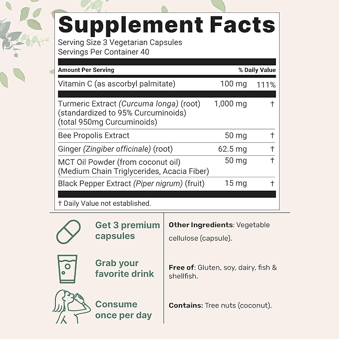 Micro Ingredients Turmeric Curcumin Supplement 1,000mg, 240 Veggie Capsules | 95% Curcuminoids with Bee Propolis, MCT Oil, Vitamin C & Black Pepper | Enhanced Absorption | Vegan, Non-GMO, Filler Free