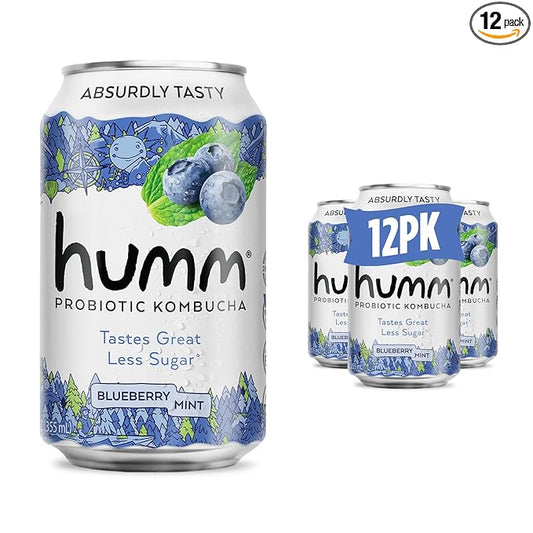 Humm Kombucha Blueberry Mint, Organic, Vegan & GMO Free (12 Pack)