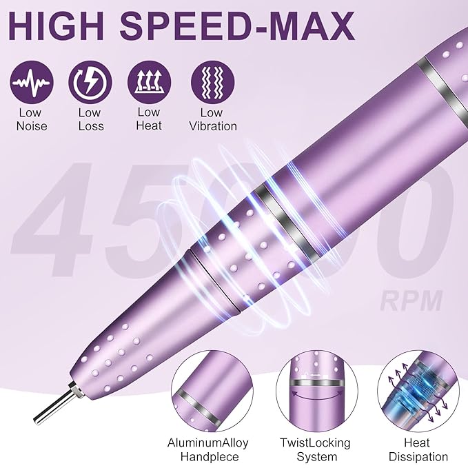 Electric Nail Drill Professional 45000RPM, Portable Smart Touch Display Electric Nail File, 4000mAh Rechargeable Nail Drill Kit for Remover Acrylic & Gel Nails Manicure for Salon Home