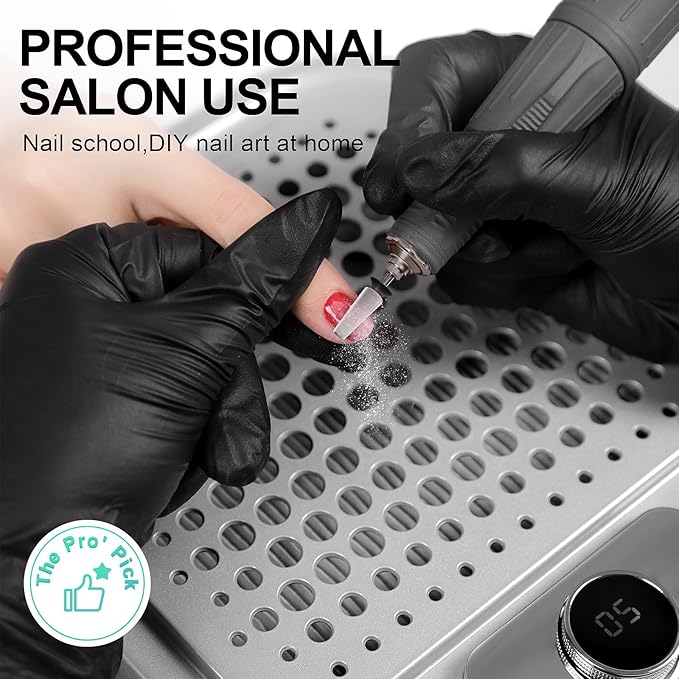 L'UGX Rechargeable Nail Dust Collector for Acrylic Nails, 10-Gear Professional Nail Vacuum Duster Extractor Cleaner With 2 Reusable Filters for Salon Use,Powerful