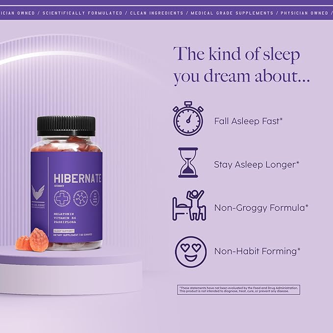 High Level Hibernate Sleep Gummies Adult, Passion Fruit Gummy with Melatonin, Vitamin B6 & Passiflora, Extra Strength, Non Habit Forming, Vegan, Gluten Free, 60 Count, Sleep Support Supplement