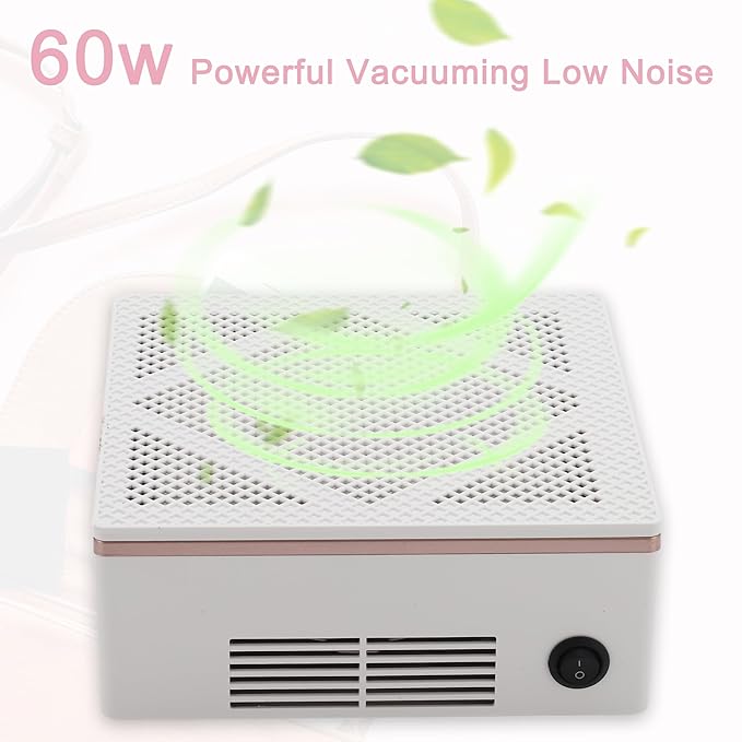 VOCOSTE Nail Dust Collector, 60W Nail Vacuum Dust Collector, Low Noise Nail Fan Dust Collector, Nail Duster Collector, for Manicure Acrylic Gel Nails Polishing, White