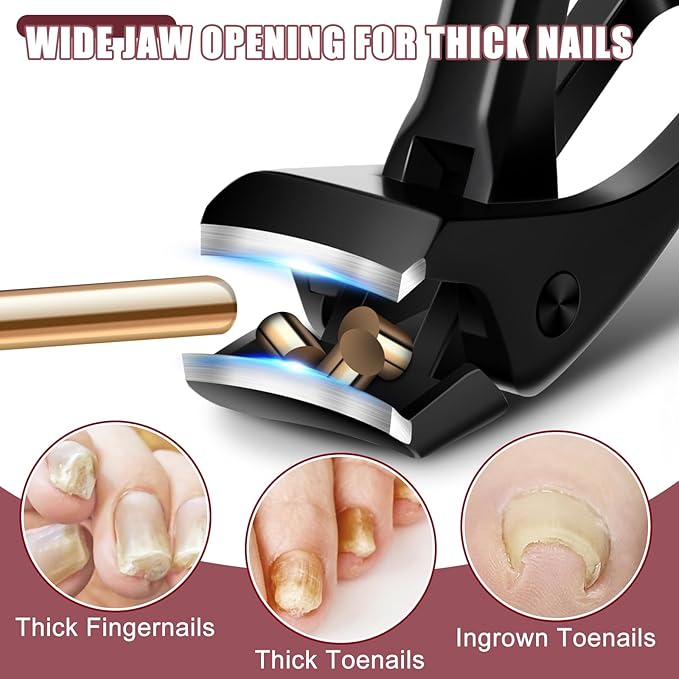 Toenail Clippers for Thick Toenails with Wide Opening, Large Long Handled Angled Toe Nail Clippers for Thick Nails for Seniors, Heavy Duty Nail Clippers with Catcher Gifts for Men & Women