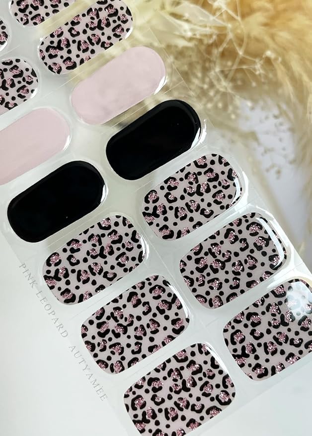 Semi Cured Gel Nail Strips (Pink Leopard), Purple, 20 Pcs Gel Nail Wraps, Stickers, UV Light Required, Salon Quality, Long Lasting