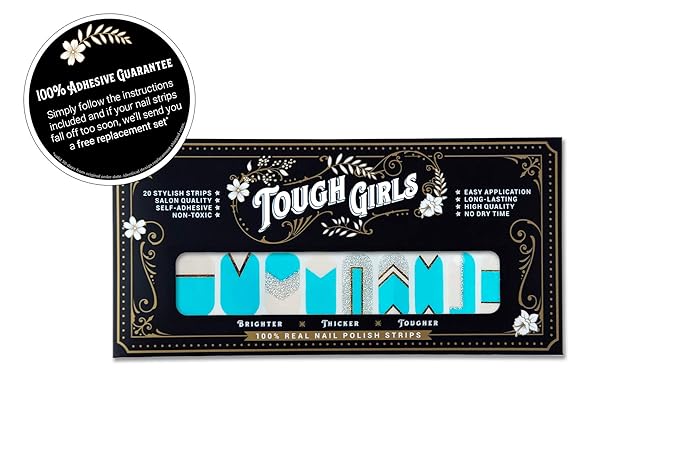 | 20 Exquisite Gel Nail Polish Strips w/Application Accessories - No UV/LED Lamp Required (Turquoise, Silver Glitter & Gold Lines)