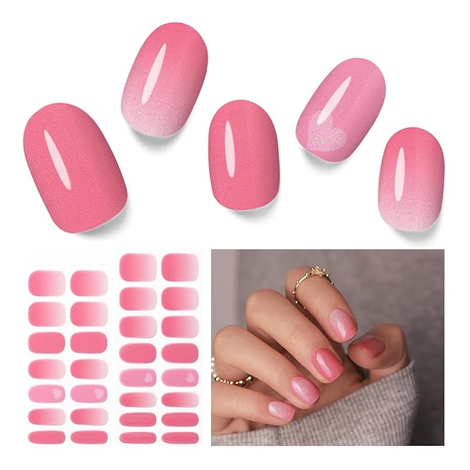 Semi Cured Gel Nail Strips - 30PCS Gel Nail Stickers for UV Light, Long-Lasting Gel Nail Wraps, Salon-Quality Semi Cured Nail Stickers, 2 Weeks Wear, Easy DIY Gel Manicure-Cupid’s Blush