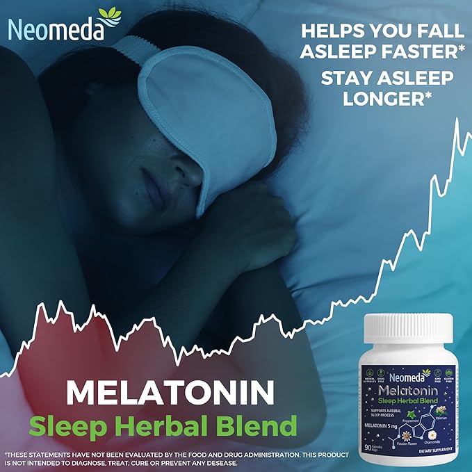 Melatonin Sleep Herbal Blend - Natural Sleep Support for Restful Nights with Melatonin 5mg & Calming Herbs - Drug-Free Dietary Supplement, 90 Capsules, 90-Day Supply