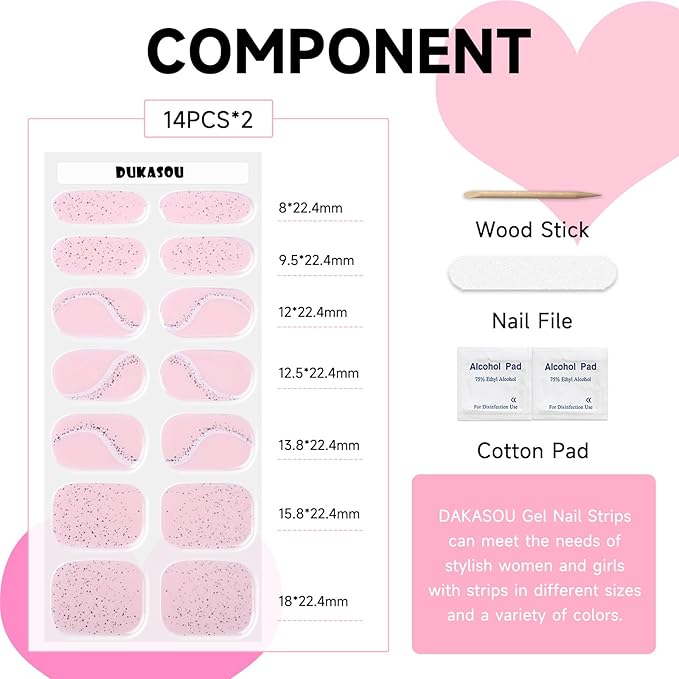 Semi Cured Gel Nail Strips, 28 pcs Gel Nail Stickers Work with Any UV Lights, Long-Lasting Nail Wraps, Stick on Nails for women Easy to Apply & Remove