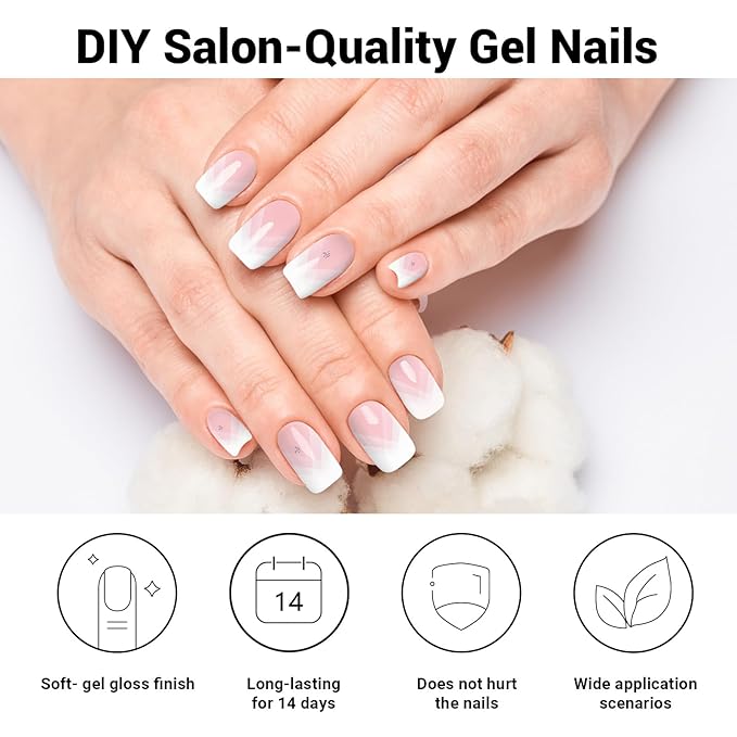 Semi Cured Gel Nail Strips, Overlap French | 28 pcs Gel Nail Stickers Wraps, Work with Any UV Lamp, Salon Quality, Easy to Apply for Home DIY