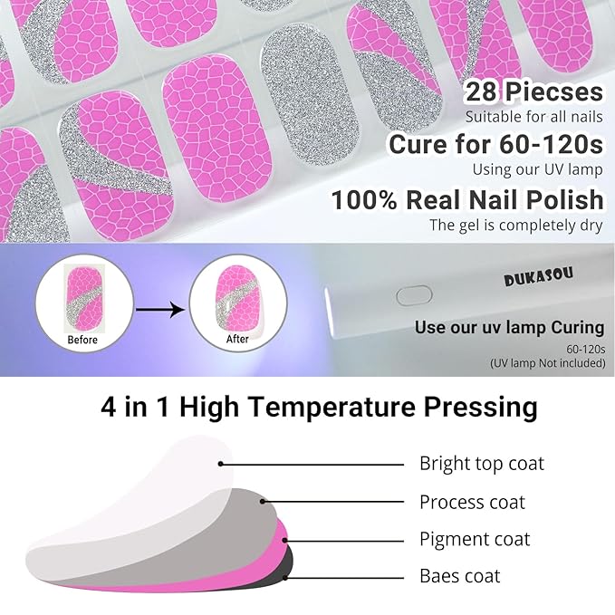 Semi Cured Gel Nail Strips, Cool Girl | 28 PCS Solid Color Gel Nail Strips Works with UV Light, Salon Quality Nails Stickers Full Nails Wraps