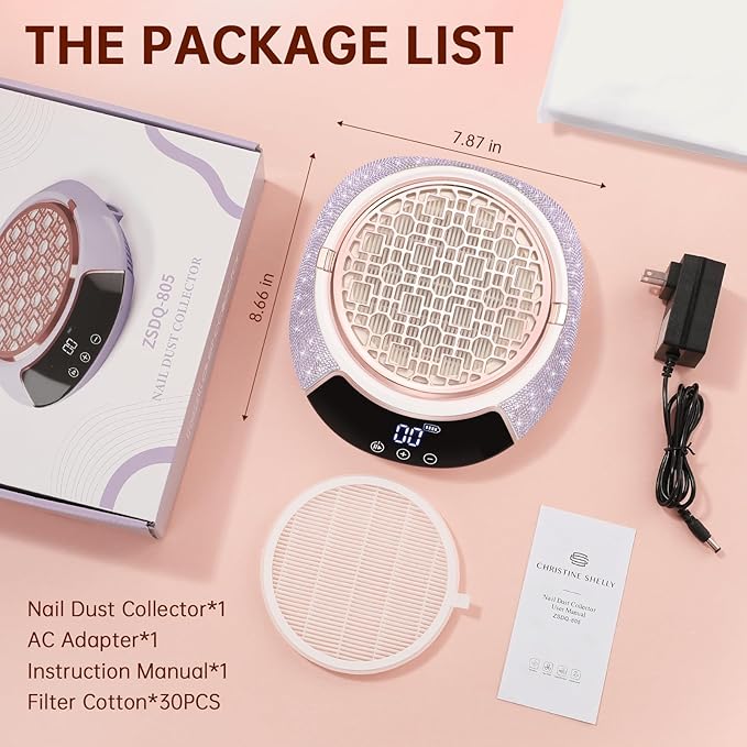 Cordless Nail Dust Collector,Portable Dust Collector Nail Tech with LED Display,Rechargeable Dust Suction Machine with Reusable Fillter for Acrylic Gel Polish,Salon & Home