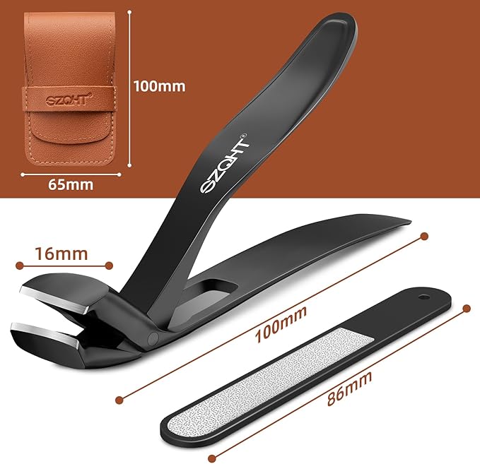Toenail Clippers for Seniors Thick Toenails, Upgrade Angled Head Large Toe Nail Clippers for Men with Wide Jaw Opening, Sharp Heavy Duty Fingernail Clipper Cutter with Catcher Long Handle -Black