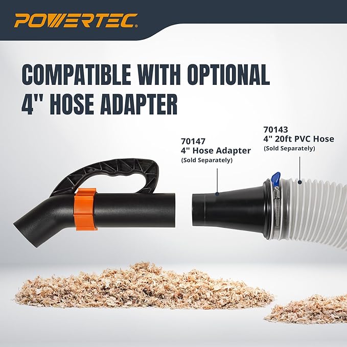 POWERTEC 2-1/2" Dust Collection Hose Floor Sweep Kit with 36" Clear Tube Extension, 3 Vacuum Nozzles, 2 Wall Mount Storage Clips, 1-1/2" Reducer Adapter (70443)