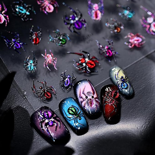 1 Sheets Halloween Nail Stickers for Nail Art 5D Embossed Self-Adhesive Spider Web Nail Art Stickers Laser Spider Web with Glitter Nail Supplies Halloween Nail Decals for Women Acrylic Manicure