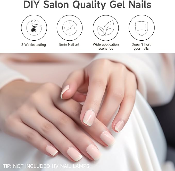 Semi Cured Gel Nail Strips, 28 pcs UV Gel Nail Stickers Full Nails Wraps for Women Home DIY Nails Art, UV Light Required(Pink French)