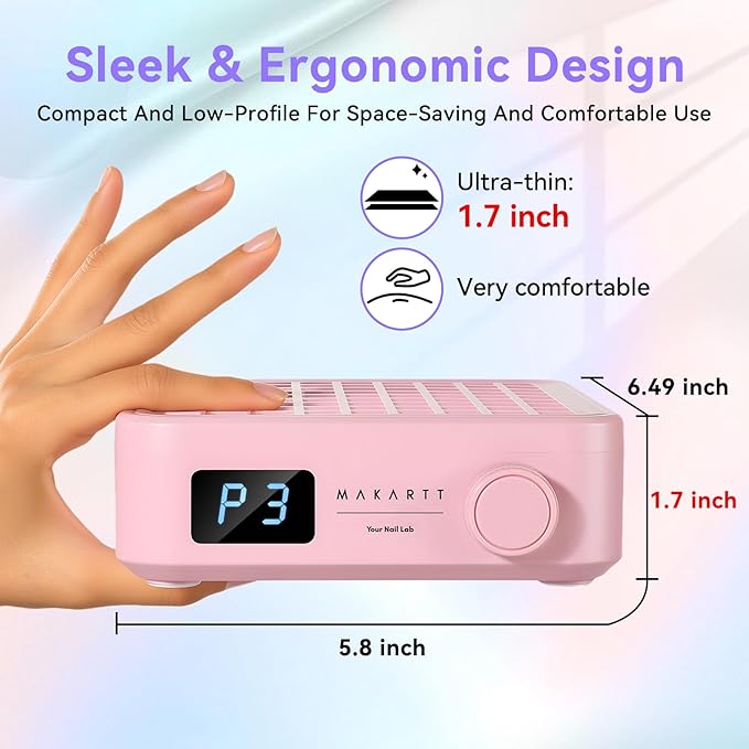 Makartt Professional Nail Dust Collector – Powerful Dust Collector Nail Tech Quite Suction Machine for Acrylic Nails Manicure & Pedicure Salon & Home Use Includes 10pcs Filters & Dust Brush Pink