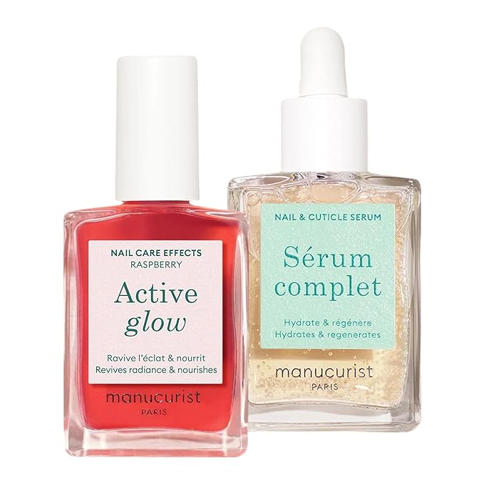 Manucurist Active Glow Raspberry Gift Set + Green Oil – Includes: 1 Care & Makeup Nail Polish, 1 Cuticle Nail Oil, 1 Complimentary Mini Nail File – Christmas Gifts for Women - Gift Box
