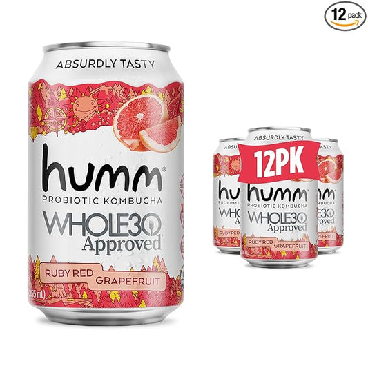 Humm Whole30 Approved Kombucha, Ruby Red Grapefruit, Organic, Vegan & GMO Free (12 Pack)