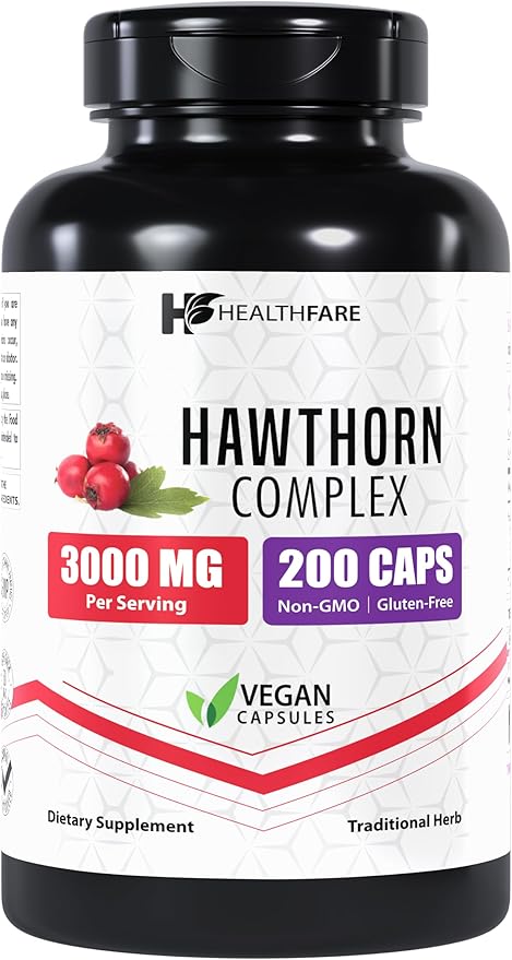 Hawthorn Supplement, 3000mg | 200 Veg Capsules | Traditional Herbal Support | Gluten-Free | Non-GMO