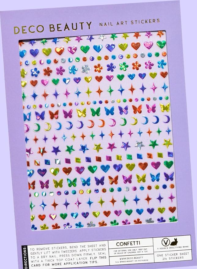 Deco Beauty Confetti Nail Stickers - Lightweight & Easy-to-Apply Nail Art with Trendy Designs - Durable & Long-Lasting Nail Stickers for Women, Ideal for DIY Manicures & Salon-Quality Nails