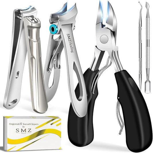 Toenail Clippers for Seniors Ingrown Thick Toenails, Heavy Duty Large Toe Nail Clippers for Men Thick Nails with Wide Opening, Sharp Ingrown Toenail Clippers Long Handle with Slanted Curved Blade
