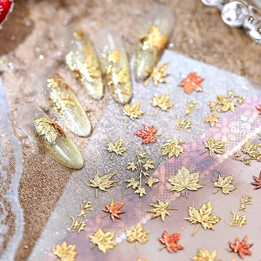 1 Sheet Fall Nail Stickers for Nail Art Autumn Maple Leaves Nail Decals 5D Embossed Thanksgiving Day Gold Maple Leaf Nail Art Supplies Red Leaf Nails Accessories for Women Acrylic Nails Decoration