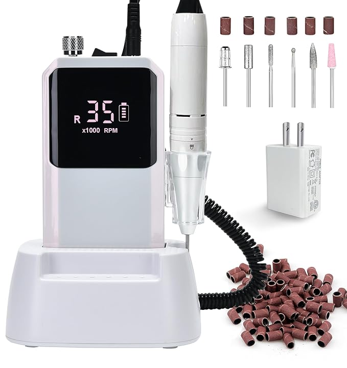 Professional Rechargeable Nail Drill 35000 RPM - Cordless Electric Nail File ,Portable Efile for Shaping/Removing/Polishing Gel/Acrylic Nails | Ideal for Home DIY & Salon Manicure Pedicure