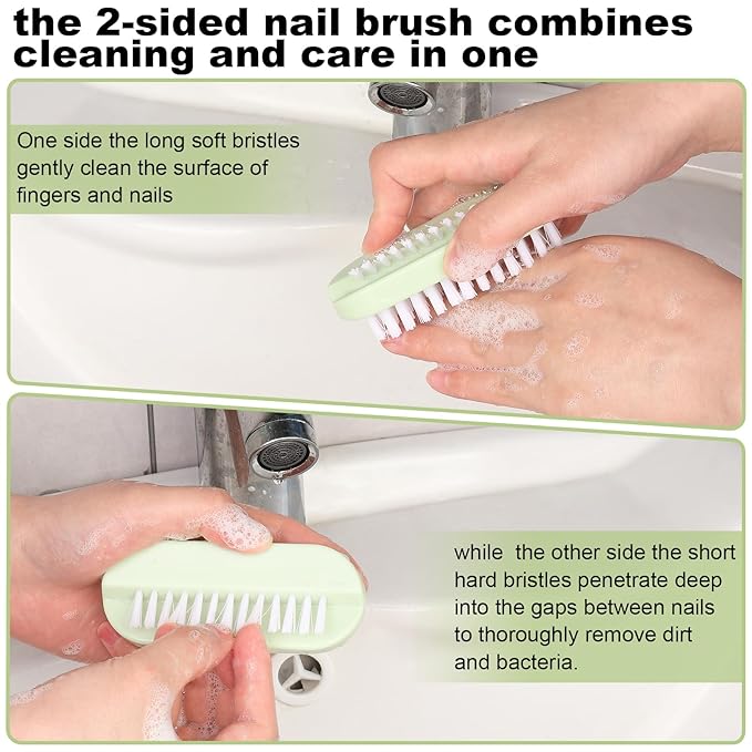4PCS Nail Brush Long Toe Nail File Set - 3Pcs Two Sided Nail Scrubber Brushes for Cleaning Fingernails and 1Pcs Stainless Steel Long Toe Nail File for Thick Nails, Efficient Nail Care Tool