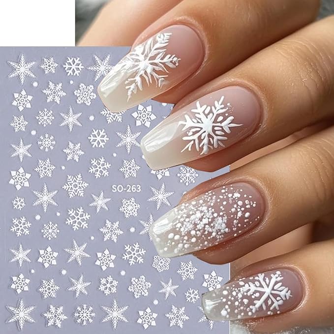 Christmas Nail Art Stickers Snowflake Nail Stickers for Nail Art 3D Self Adhesive Nail Decals Bronzing Gold Red White Laser Design Holographic Nail Sticker for Women Manicure Decor 5 Sheets
