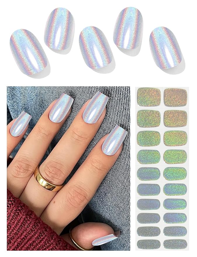 Semi Cured Gel Nail Strips, 20pcs Gel Nail Stickers UV, Semi Cured Gel Nail Wraps for Home Nails DIY (B Laser)