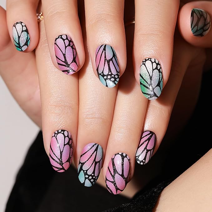 Semi Cured Gel Nail Strips - 30PCS Gel Nail Stickers for UV Light, Long-Lasting Gel Nail Wraps, Salon-Quality Semi Cured Nail Stickers, 2 Weeks Wear, Easy DIY Gel Manicure-Butterfly Dreams