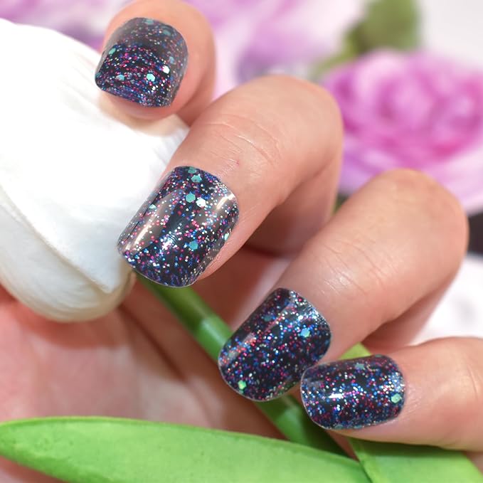 Semi Cured Gel Nail Strips Salon-Quality, Long Lasting Adhere Nail Art Stickers Decals (Sparkly Blue)