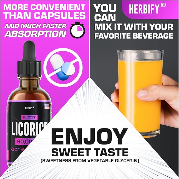HERBIFY Licorice Root Extract - Powerful Licorice Supplement - Lung Support Supplement - Licorice Extract for Skin Health and Immune Support - Made in USA - 2oz
