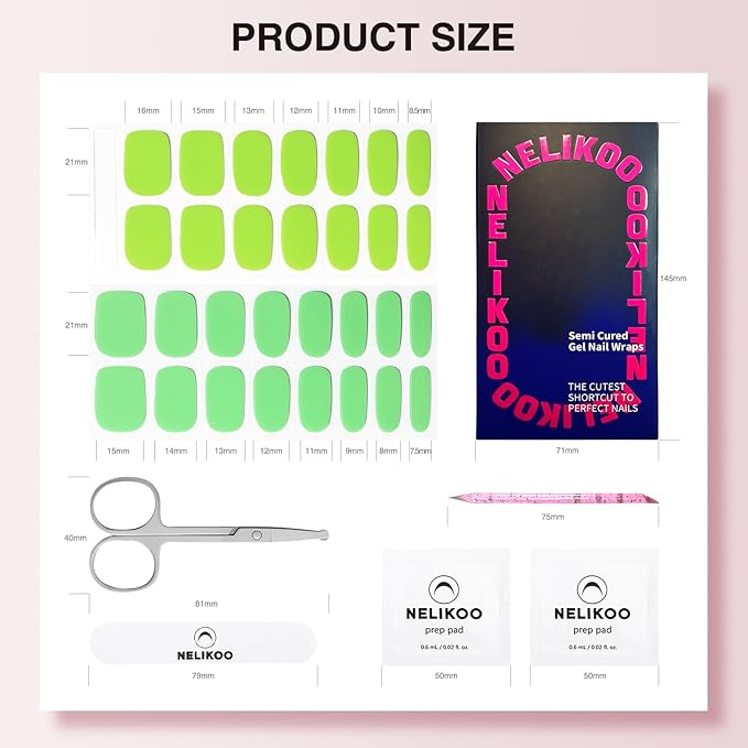 Semi Cured Gel Nail Strips - 30PCS Spring Stickers for UV Light, Long-Lasting Wraps, Salon-Quality Semi Cured Nail Stickers, 2 Weeks Wear, Easy DIY Gel Manicure-Lush Lime