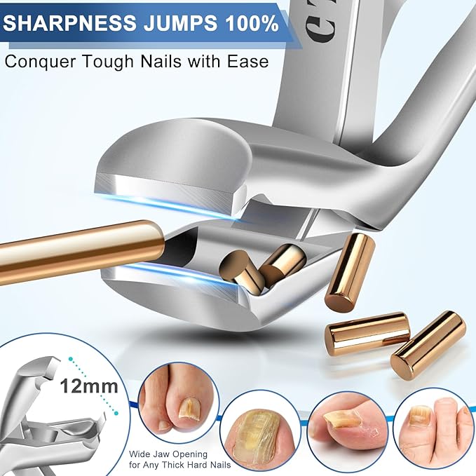Stocking Stuffers Gifts for Men, Toenail Clippers for Thick Toenails, Angled Head Toe Nail Clippers for Seniors Men with Wide Jaw, Heavy Duty Large Fingernail Clippers with Catcher Long Handled
