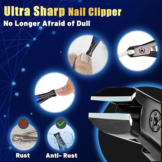 Professional Nail Clippers for Thick Toenails - Ultra Sharp, Anti-Slip Set With Long Handle for Men, Women and Seniors - Stainless Steel Large Clippers