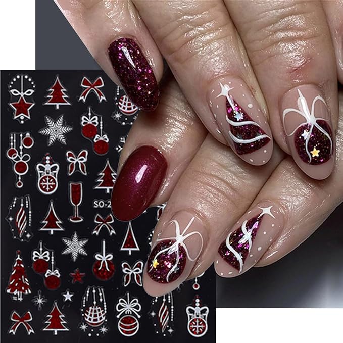 Christmas Nail Stickers Winter Nail Stickers for Nail Art 3D Self Adhesive Nail Decals Star Christmas Tree with Glitter Design Snowflake Nails Sticker for Women DIY Salon Manicure 9 Sheets