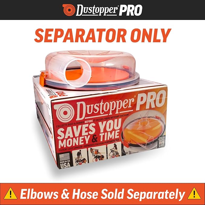 PRO Low-profile Dust Separator – Dust Collection Separator, Up to 99.9% Efficiency, Vacuum Accessories for Wet/Dry Vac System, Fits 2-½” Nominal Fittings, Elbows and Hose Sold Separately