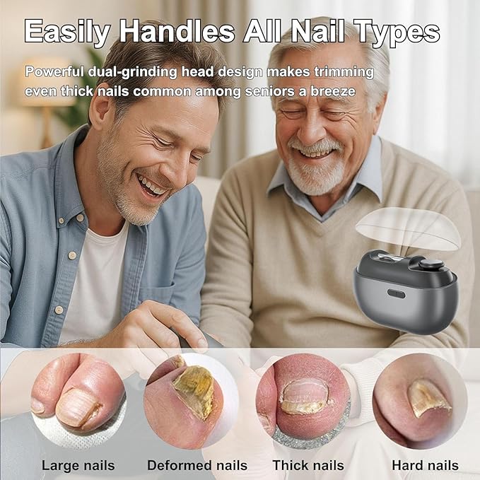 Easyclip Smart Nail Clipper,Fanyil 3 in 1 Easy Clip Electric Nail Clippers for Seniors,Designed for Extra Hard/Thick Hands Feet Nails,Polishing Clipper with Light (Pink)