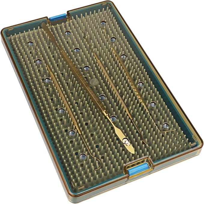 Dental Plastic Sterilization Tray Box Instrument Autoclavebale Detachable Stand Box Holder with Silicone Mat (Small)