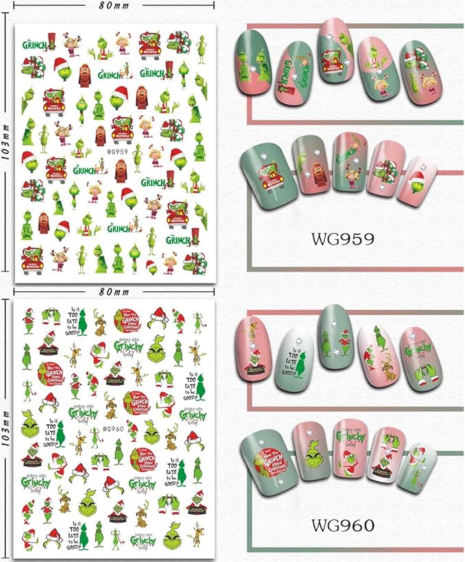 8 Sheets Christmas Nail Art Stickers - 3D Xmas Decals With Self-Adhesive Winter Nail Stickers for Holiday Designs