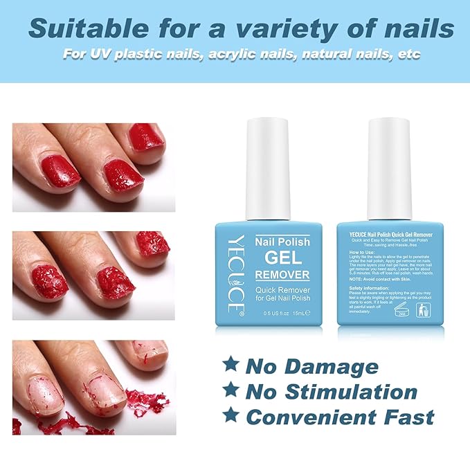 2 PCS Gel Nail Polish Remover, Nail Polish Remover Gel Polish Remover for 2-3 Minutes Quick & Easy Remove No Need for Foil, Soaking or Wrapping