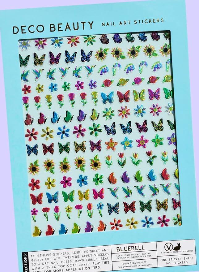 Deco Beauty Bluebell Nail Stickers - Lightweight & Easy-to-Apply Nail Art with Trendy Designs - Durable & Long-Lasting Nail Stickers for Women, Ideal for DIY Manicures & Salon-Quality Nails