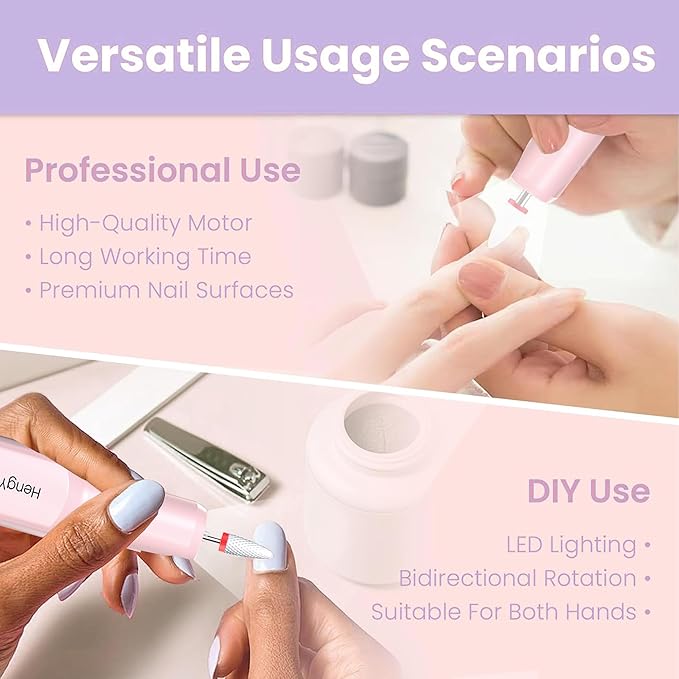 Electric Nail Drill Professional Manicure Pedicure Kit Acrylic Nail Drill Machine for Gel Cordless Nail Drill Machine Toe Nail Tools 3 Speeds Thick Toenail Grinder(White）