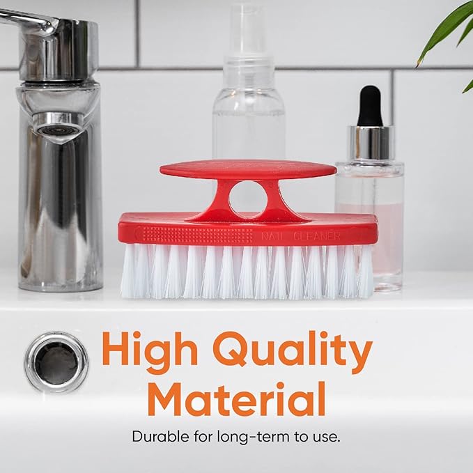Superio Nail Brush Set (2 Pack) Cleaner with Handle - Durable Brush Scrubber to Clean Toes, Fingernails, Hand Scrubber All Surface Cleaning, Heavy Duty Scrub Brush Stiff Bristles, Easy to Hold (Red)