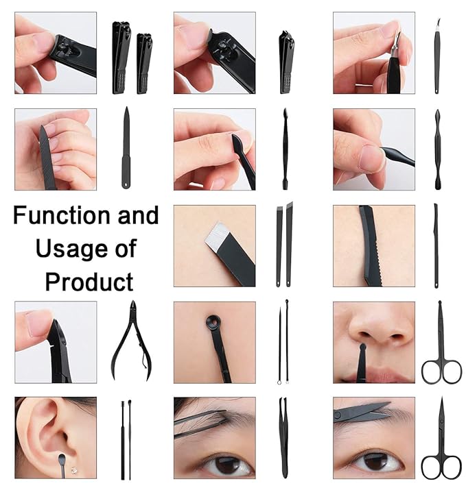 Manicure Set, ESARORA 18 In 1 Stainless Steel Professional Pedicure Kit Nail Scissors Grooming Kit with Black Leather Travel Case