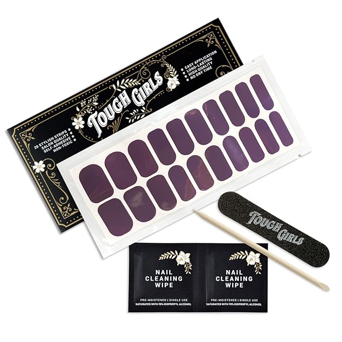 | 20 Exquisite Gel Nail Polish Strips w/Application Accessories - No UV/LED Lamp Required (Purple)